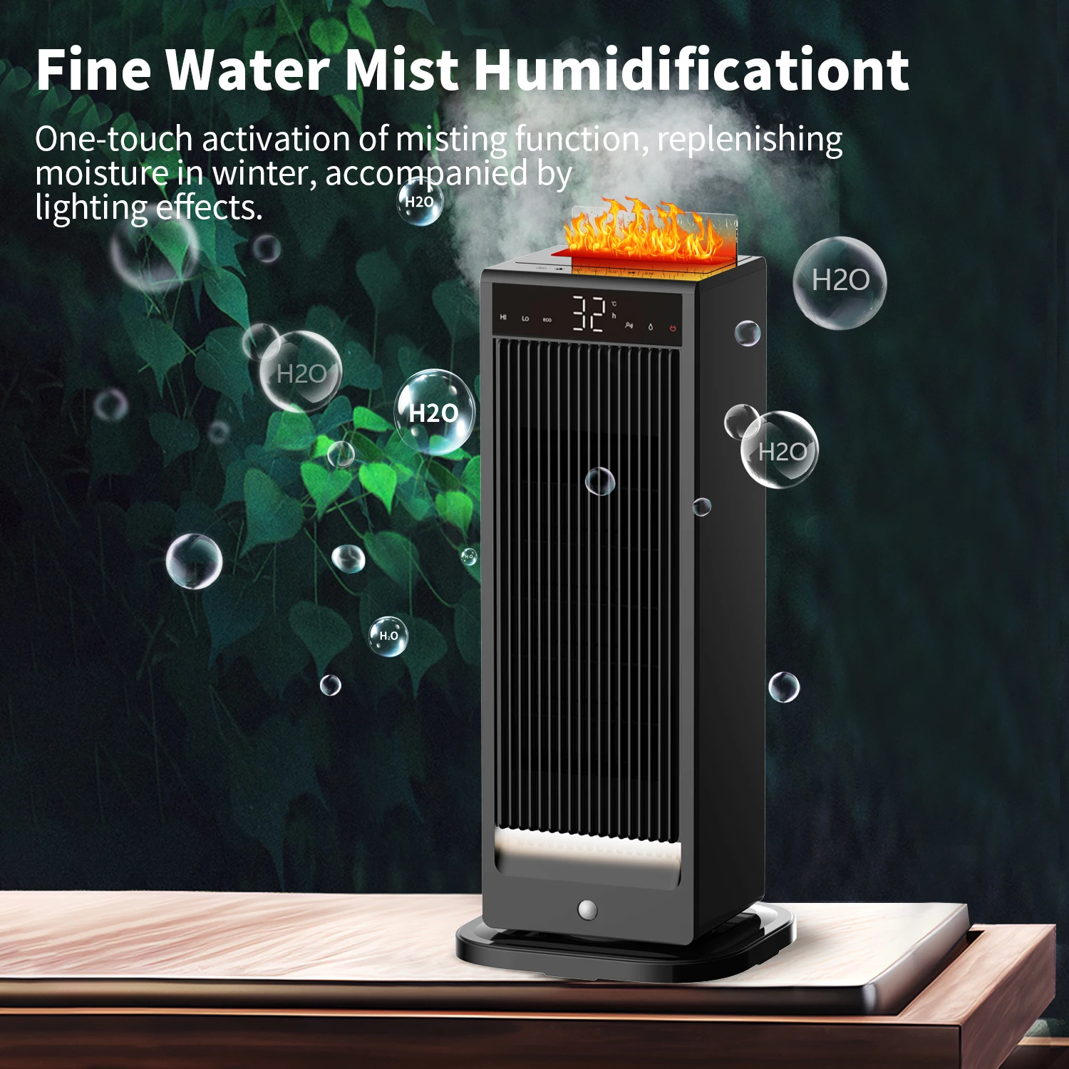 New Arrival Free Standing Electric Space Heater 2000W With Flame Humidification Living Room Office PTC Heater Fan