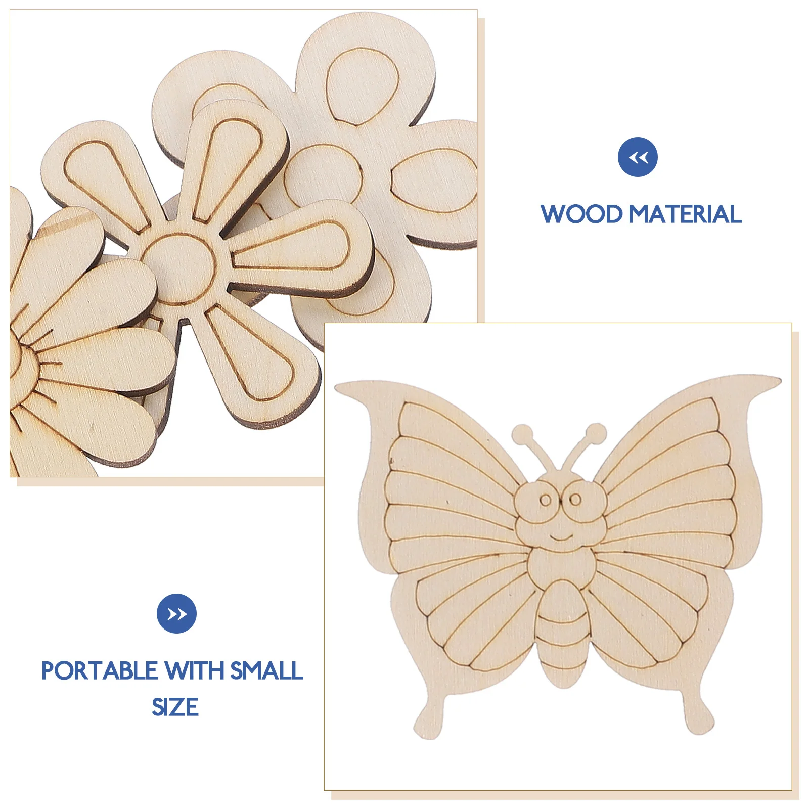 18Pcs Wood Slices Decorative DIY Craft Supplies Butterfly Flower Shapes Unfinished Blank Wooden Pieces for Party Home Decor