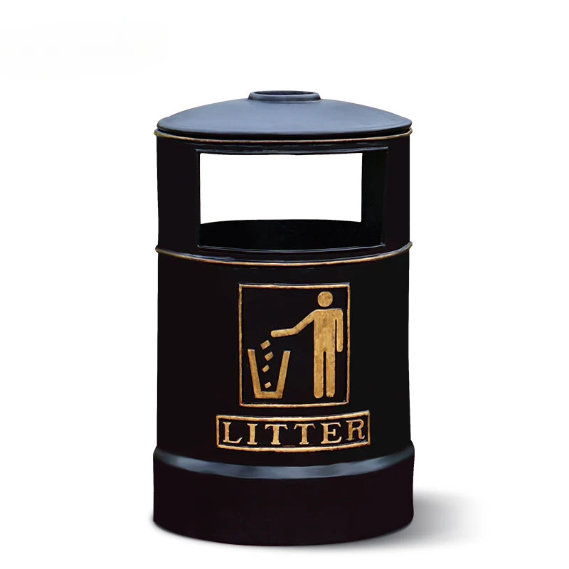 Public street metal dust bin recycling outdoor aluminum rubbish garbage  trash can waste bin