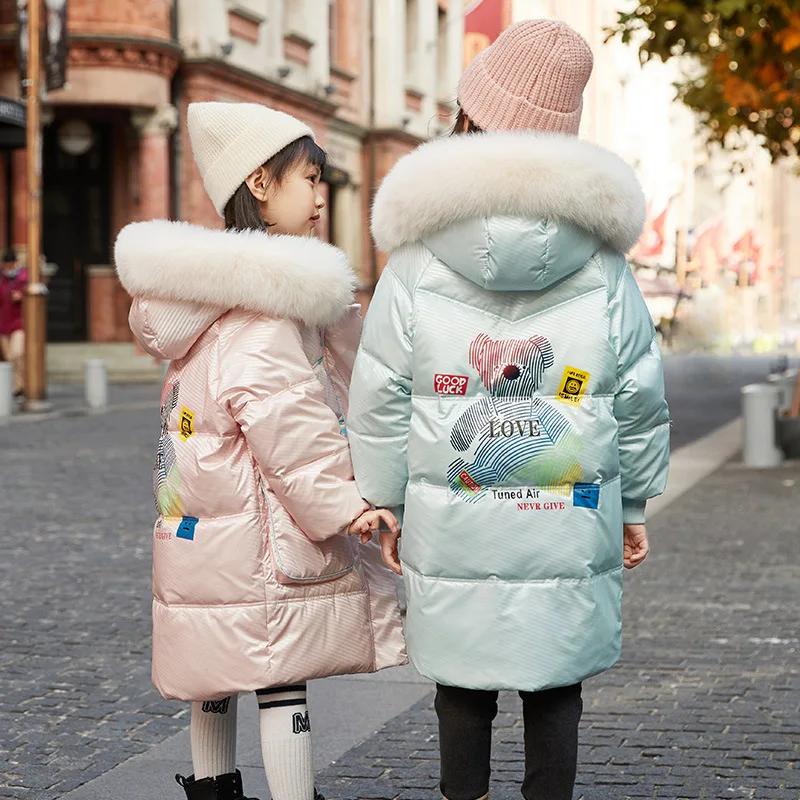 2023 Winter new girls fashion down coat Children's cold-proof warm thick coat  Girls pink hooded waterproof duck down coat