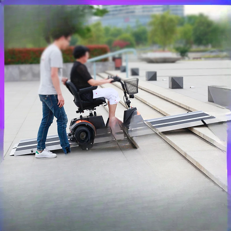 

Aluminum alloy ramp vehicle wheelchair uphill board step building up and down left and right folding staircase ramp board