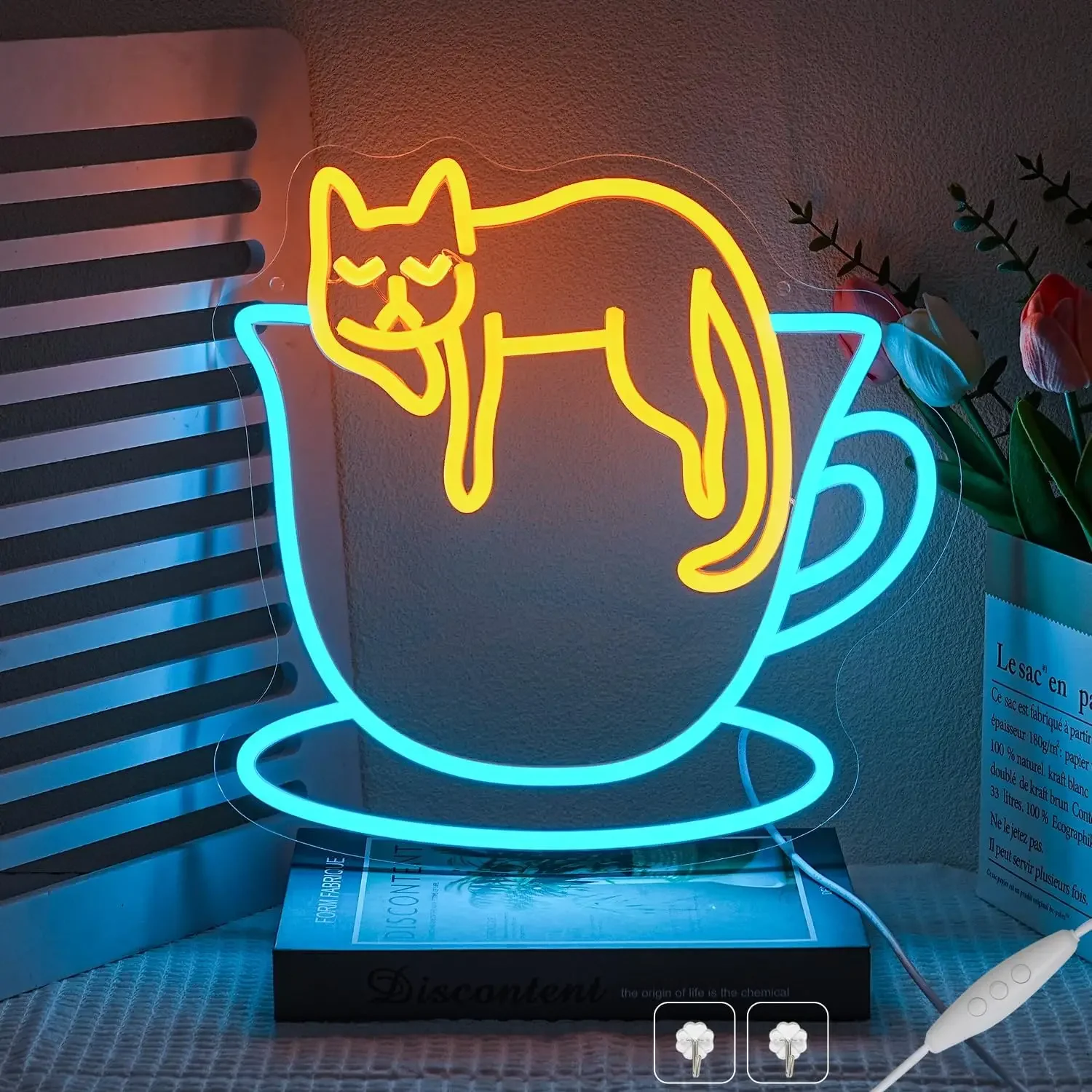 

Coffee Cat Neon Sign Wall Decor Dimmable LED Neon Light USB for Business Bar Kitchen Shop Home Pub Office Cafe Decor Gift