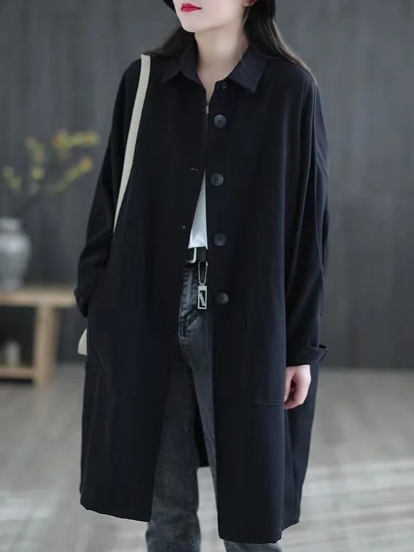 

Длинное свободное женское пальто, осенне-зимнее новое универсальное корейское пальто, ветровка Jaet Fem Faion, верхняя одежда