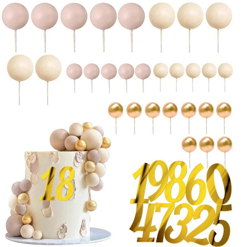 1 Set Blush Gold Number Ball Cake Toppers 18th Birthday Cake Decorating Mini Ballons Cupcake Picks 30th 50th Birthday Supplies