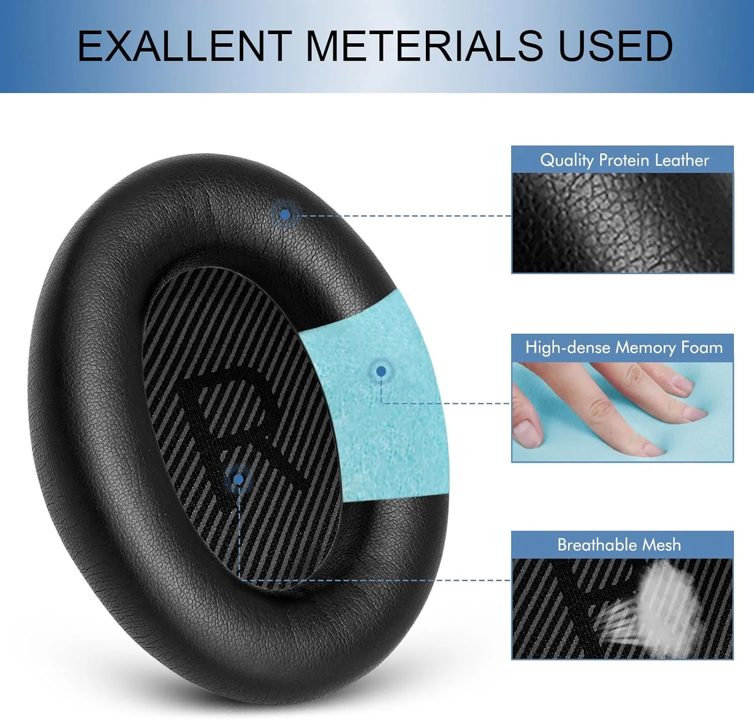 KUTOU 交換用イヤーパッドクッション Bose QC45 QuietComfort 45 ヘッドフォン用 ソフトプロテインレザーイヤーパッド