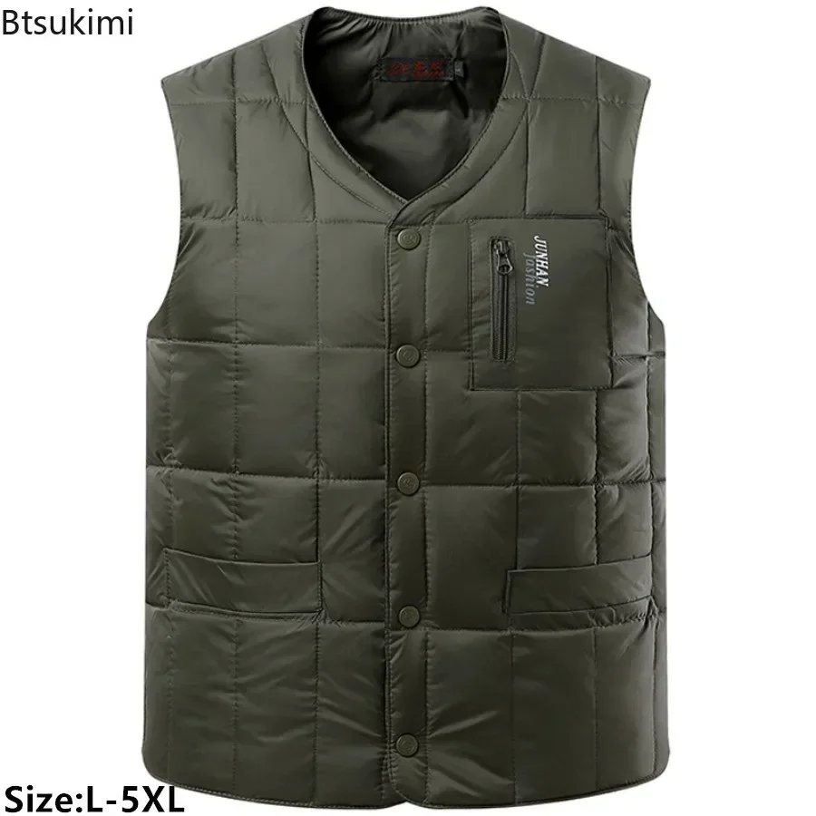 2025 White Duck Down Vests Men Winter Warm Sleeveless V-neck Solid Thicker Lightweight Waistcoat Jacket Fashion Casual Male Vest