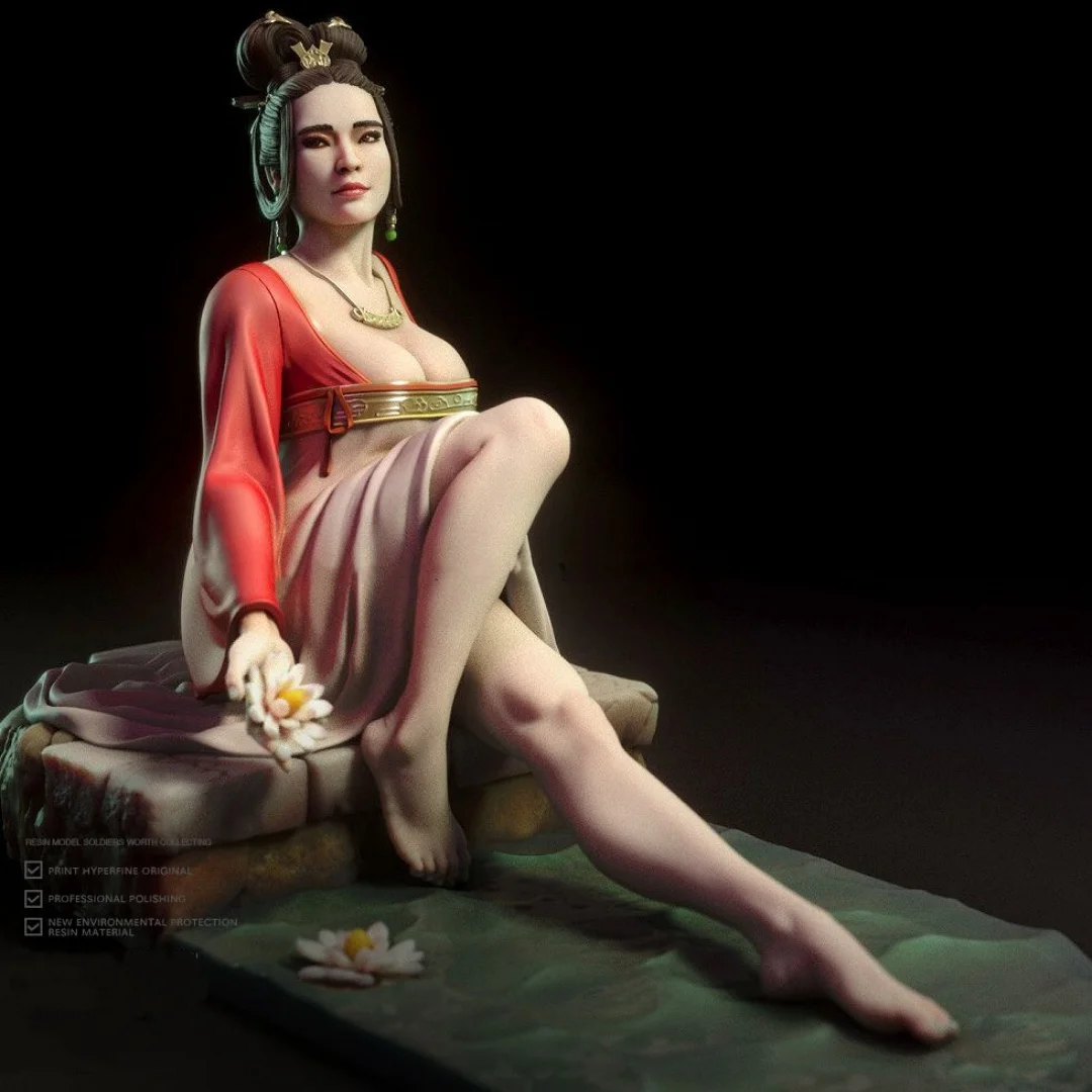 Figurka żywiczna w skali 1/24, siedząca orientalna piękność Xi Shi, NSFW, dwa wersje, zestaw do samodzielnego montażu, niezmontowany, niepomalowany, 1281