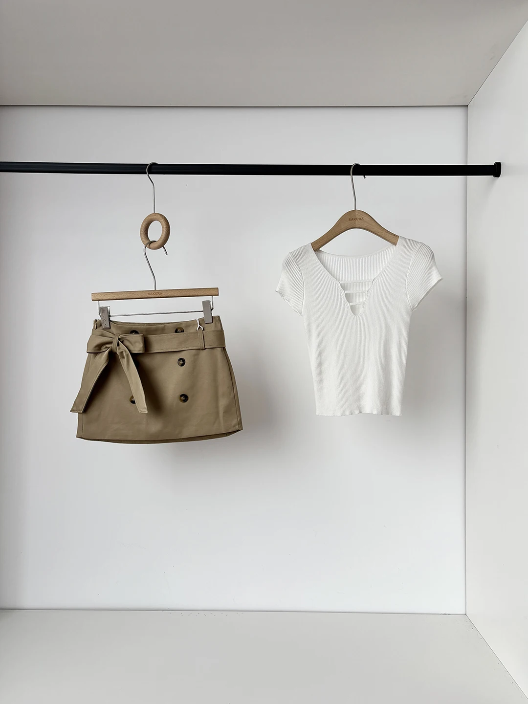 

High Waist A-Line Skirt for Women Summer 2026 Khaki Double-Breasted Knot Slimming Skirt Korean Style