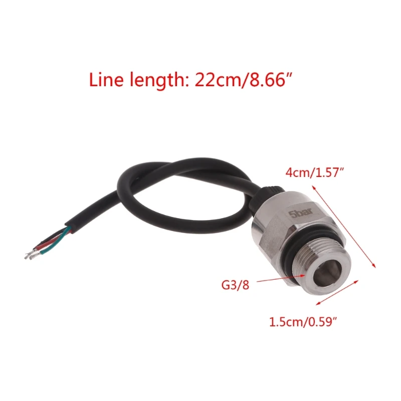 مستشعر محول الضغط 3/8 بوصة، مستشعر الضغط من الفولاذ المقاوم للصدأ DC5V
