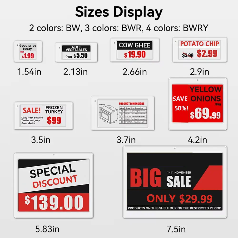 Bluetooth Version Electronic Shelf Label Waterproof Supermarket E-ink Price Tag Display Screen E-paper System