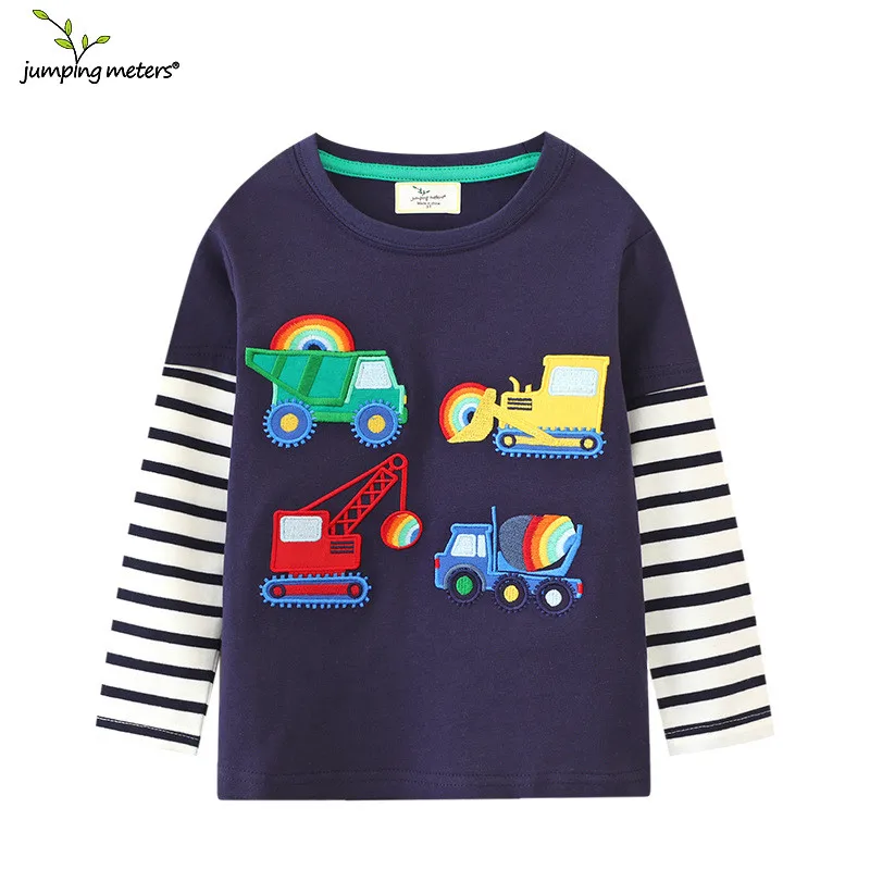 Jumping Meters 2-7T New Arrival Striped Animals Embroidery Boys Tshirts Autumn Winter Children\'s Clothes Long Sleeve Kids Tops