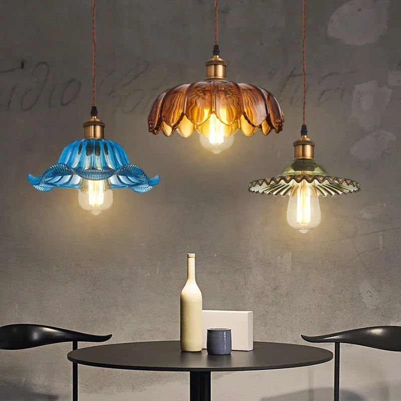 

Loft Retro Nostalgic Creative Small Chandelier Single Head Bar Table Creative Personality Industrial Wind Glass Lamps