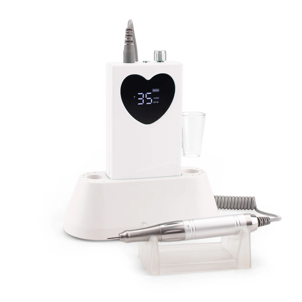 Trapano per unghie con schermo a cuore senza fili ultrasottile portatile senza nucleo 35K 35000 giri/min Trapano elettrico per lima per unghie ricaricabile per manicure
