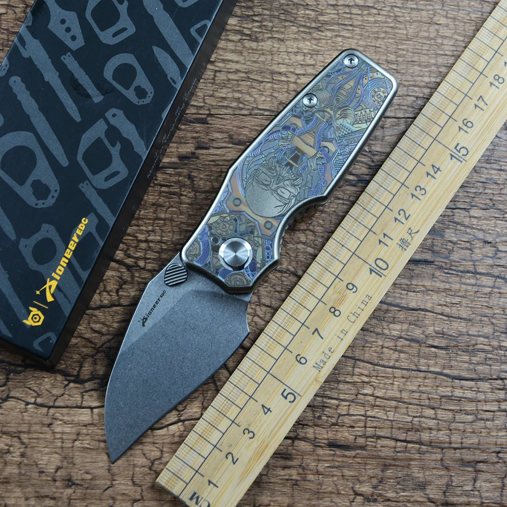 Pioneer XD056 Folding Knife D2 Blade Ceramic Ball Bearing Washer TC4 Titanium Handle for Outdoor Camping EDC Gift