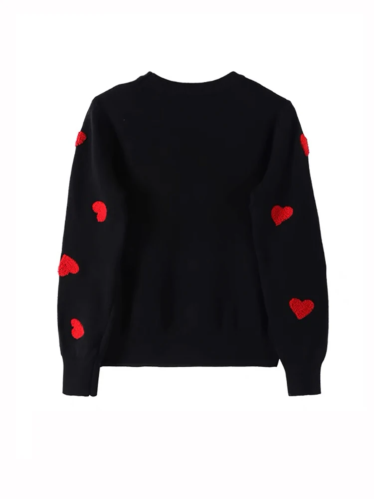 Women Embroidery Love Heart Strawberry Knitted Sweaters Vintage Y2K Casual Sweet O Ne Pullovers Winter Warm Sweater Tops C-129