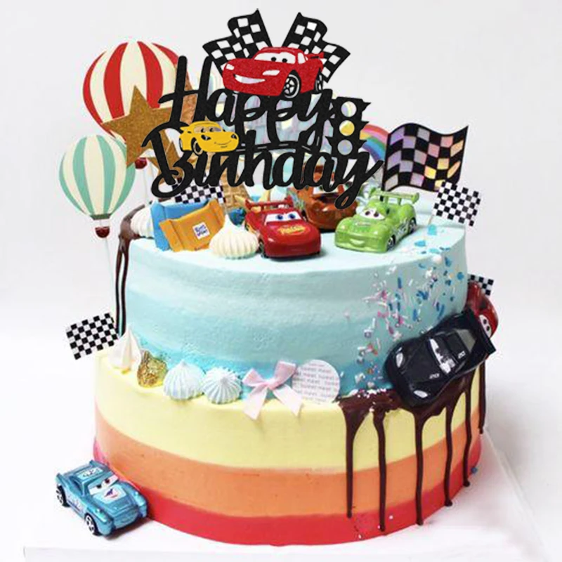 Décoration de gâteau d'anniversaire Disney McQueen Rains Cars pour enfants, joyeux anniversaire, fête préChristophe, cadeau de fête préChristophe, fournitures de jouets