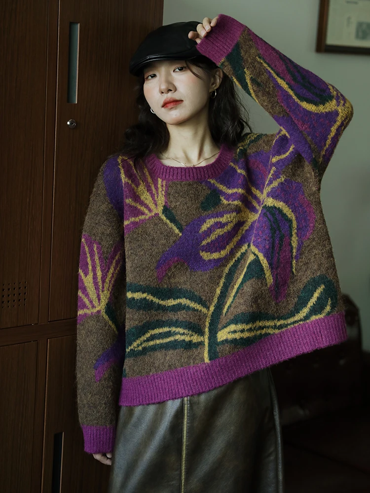 

Blj Faion Thiened свободный круглый пуловер Ne женский осенне-зимний теплый удобный ретро Гонконгский трикотаж