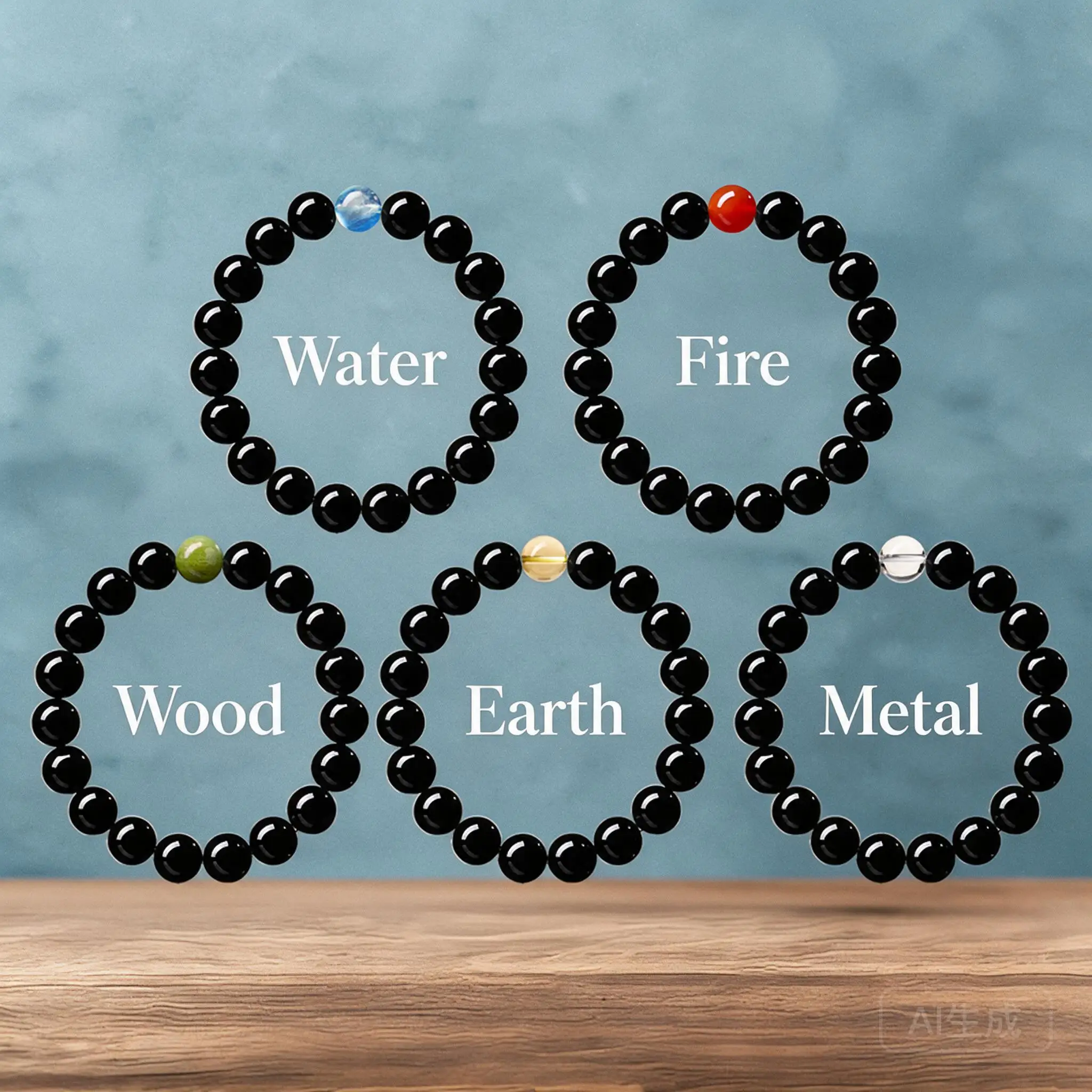Chinese Five Elements Black Obsidian Handstring Bracelet Gemstone Beaded Lucky Wealth Blessing Auspicious Zodiac Year Men Women