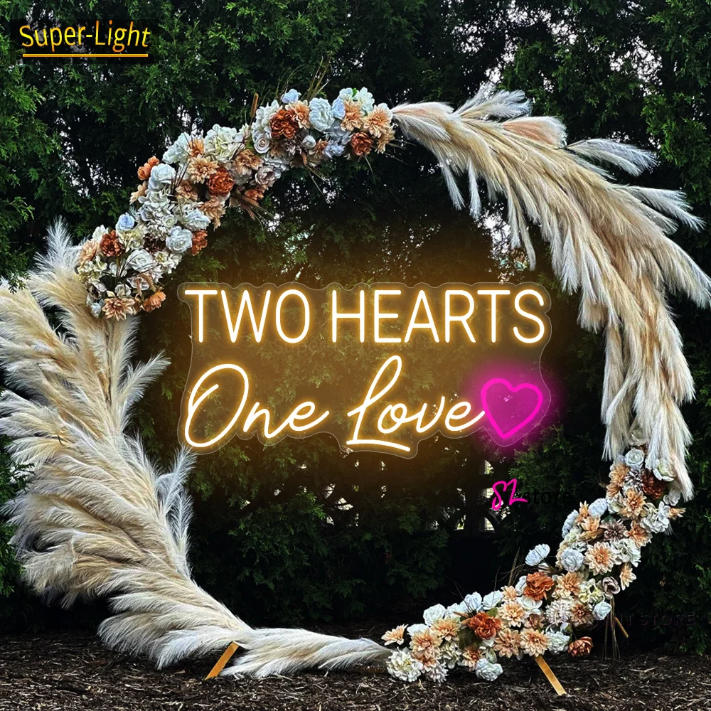 

Big Size Custom Led Two hearts one love Neon Sign for Wedding Neon Sign Flower Backdrop Birthday Party Room Home Neon Light Sign