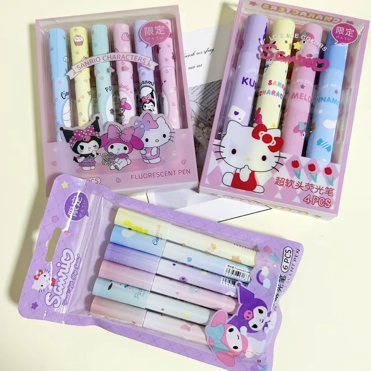 Sanrio series 6Pcs Color Pens Hello Kitty Kuromi Highlighter Statione Set Cinnamoroll Hand Mark Highlighter Office Supplie Gifts