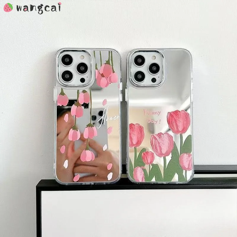 Coque de téléphone miroir plaqué motif tulipes peintes à l'huile pour OnePlus 15 15R 13 13R 13T 13S 12 12R 11 11R 10T 5G 4G, Housse Souple Fraîche