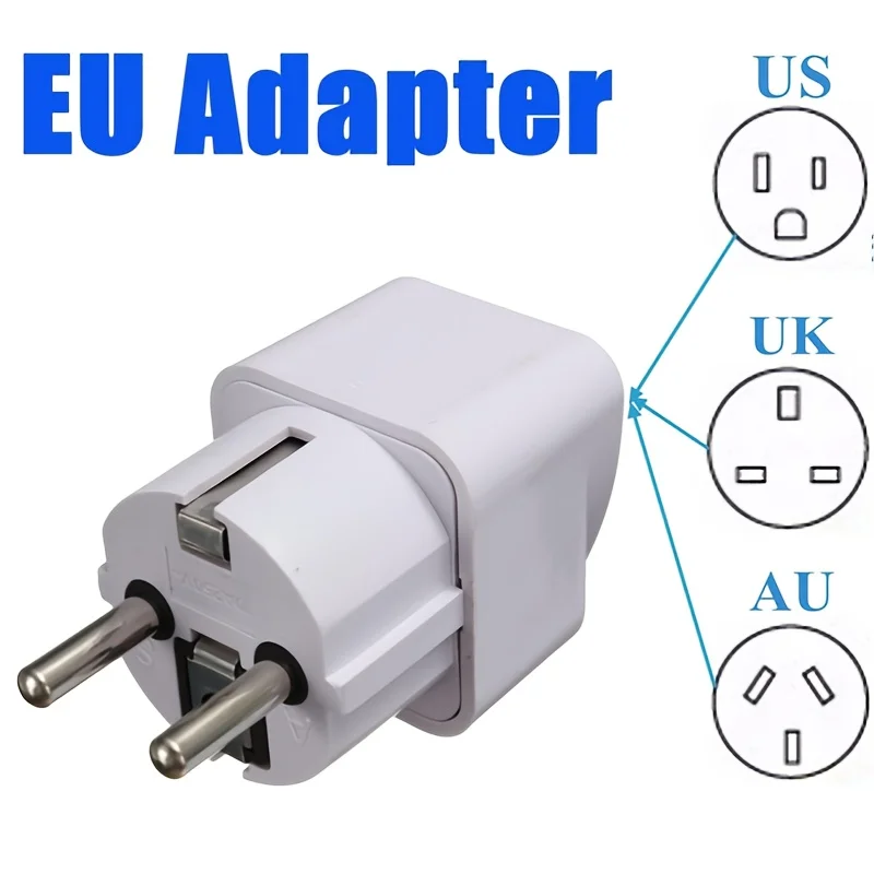 1pc/2pcs Portable UK US AU To EU European 2 Pin Power Socket Plug Adapter Travel Converter Universal