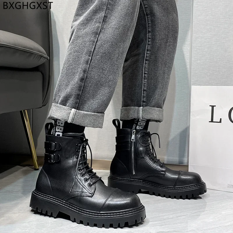 Black Platform Boots for Men 2024 Winter Shoes Man Ankle Boots for Men Male Luxury Brand Leather Boots Men Casual Shoes Zapatos