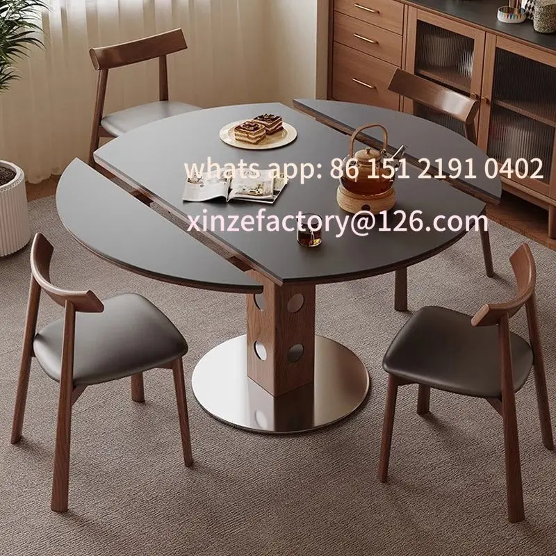 

Customizable French retro retractable folding dining table and chairs