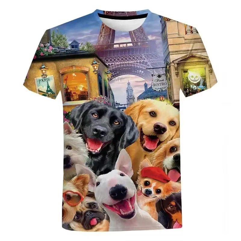 Full Print Animal Cat Dog Graphic T Shirts For Men New In Funny Casual Tshirts Streetwear Mens Short Sleeve Round Neck Tees Tops