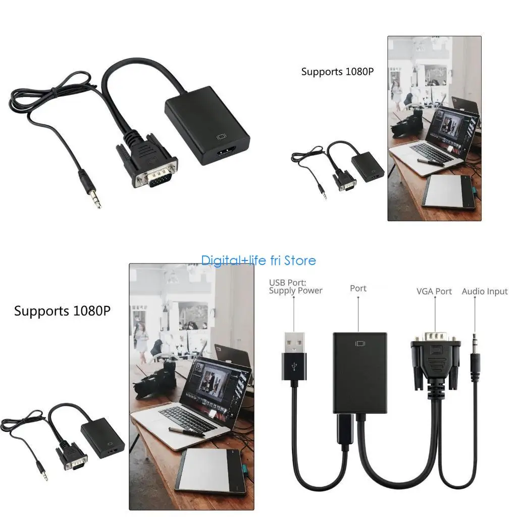 

E06D Lightweight HDTV to VGA Adapter Converters Computer Dongle Set Top Box Connector
