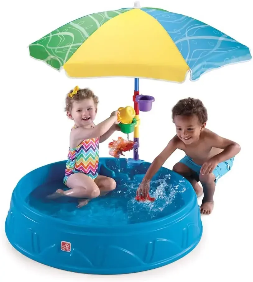 Play & Shade Pool for Kids, Outdoor Summer Pool with Umbrella, Easy to Assemble, 7 Piece Accessory Kit, Toddlers Multicolor