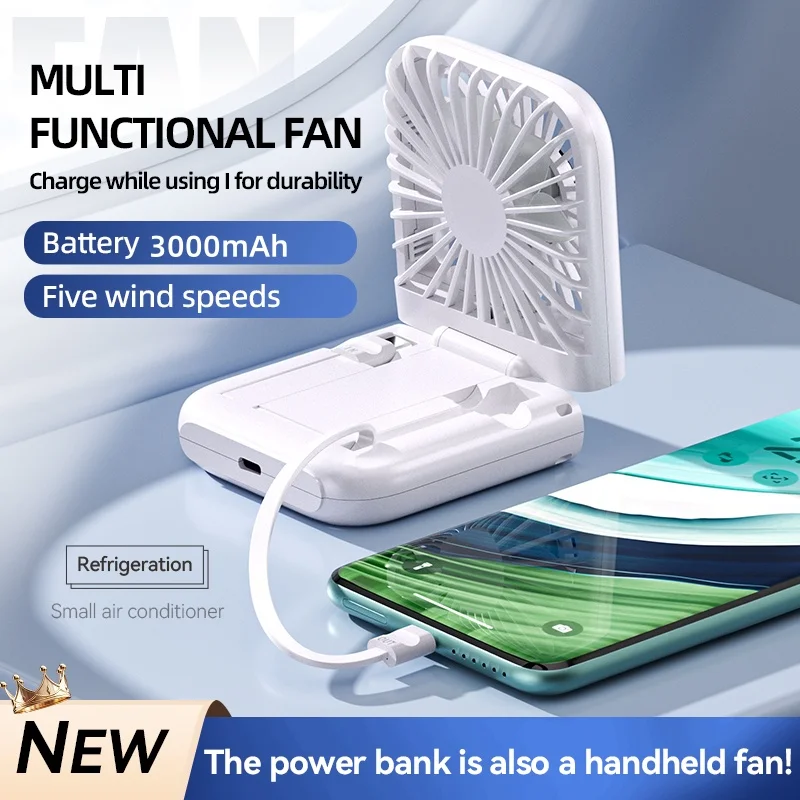 Ventilador de mão dobrável mini portátil pendurado pescoço ventilador de refrigeração de ar carregado multifuncional semicondutor refrigeração pequeno ventilador de gelo