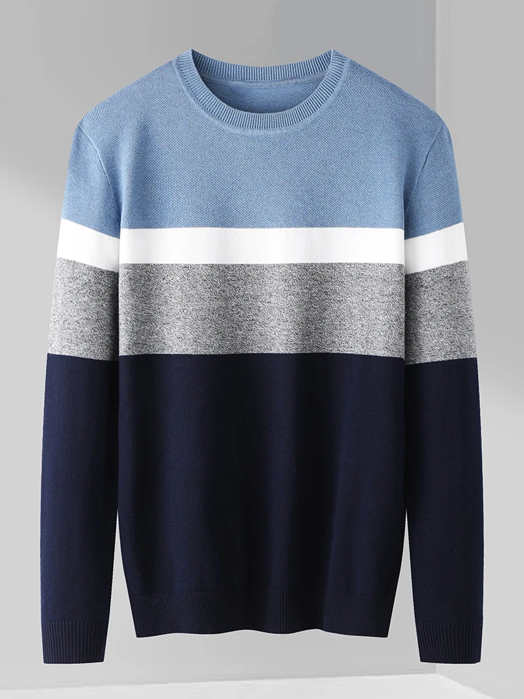

Men's Knitted Long Sve round Ne Sweater Autumn Winter Faionable Youth Casual Stripe Pattern Body Fit Knitwear