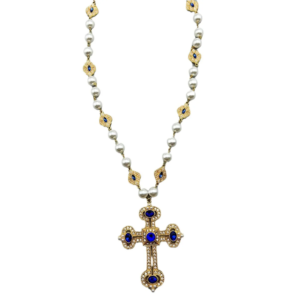 Cross Pendant Necklace with pearl Female Silver 925 and steel Jewelry For Women Fashion girls