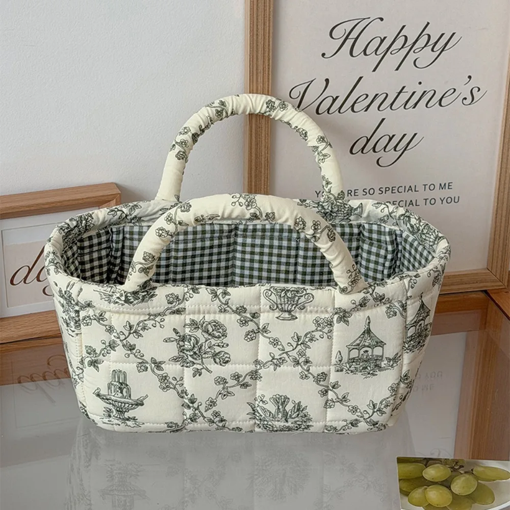 

Large Capacity French Vine Handbag Hand-held Printed Laundry Storage Basket Space Saving Cloth Floral Organizers Basket