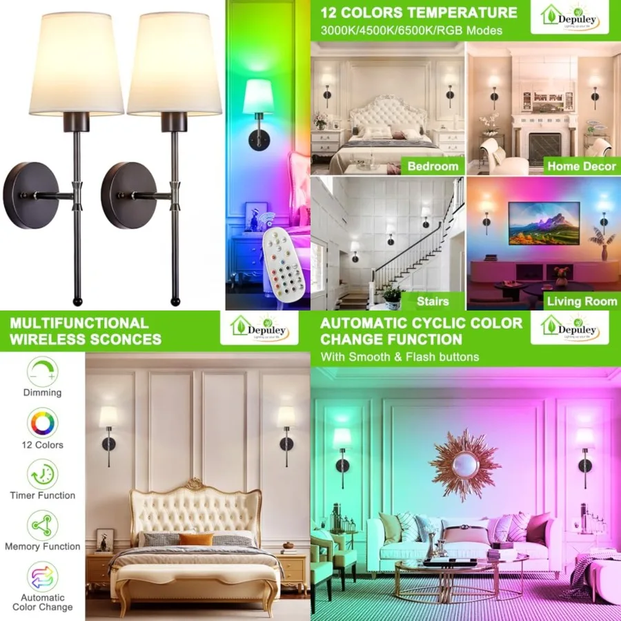

Battery Operated Wall Sconce: Wireless Wall Lights with Remote for Bedroom - Rechargeable 15 Colors Wall Lamp for Living Room H