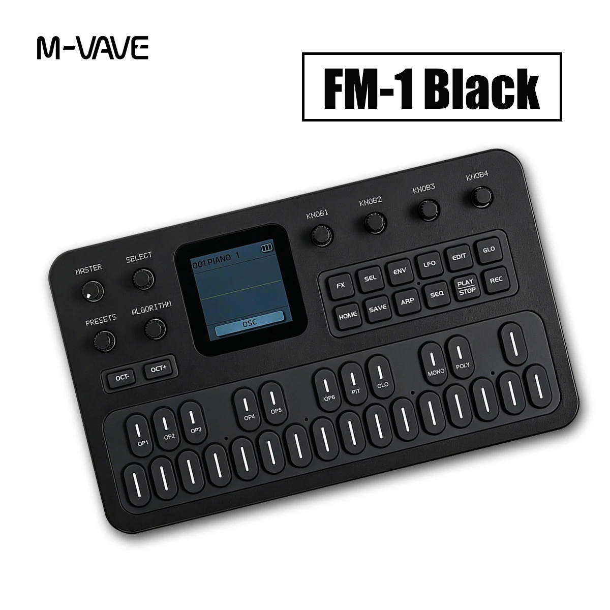 M-VAVE FM-1 (SK15) Black FM Synthesis Keyboard – 6 Operators, 32 Algorithms, Reverb/Delay/Distortion, 16-Step Sequencer, MIDI