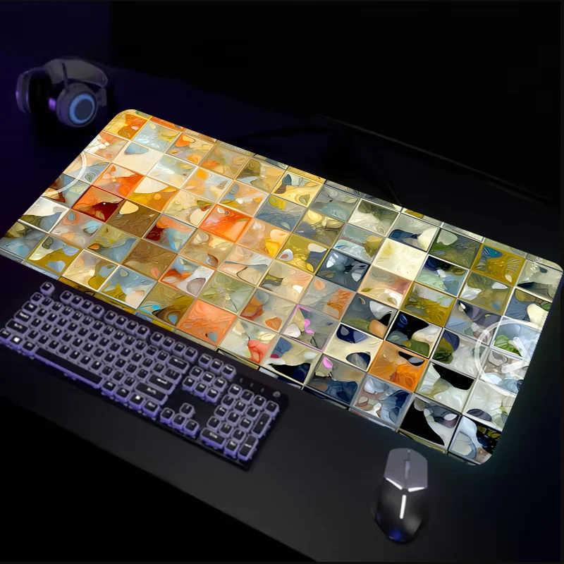 Abstract Tile Pattern Mouse Pad Large E-Sport Desk Pad Non-Slip Natural Rubber Gamer Computer Desk Mat Gift for Women Friend