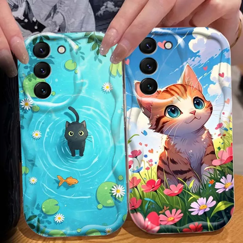 

Bear Cat Art Cute For Samsung S25 S24 S23 S22 S21 S20 A04 A05s A05 A06 Ultra Plus FE 5G Wave Oil Phone Case