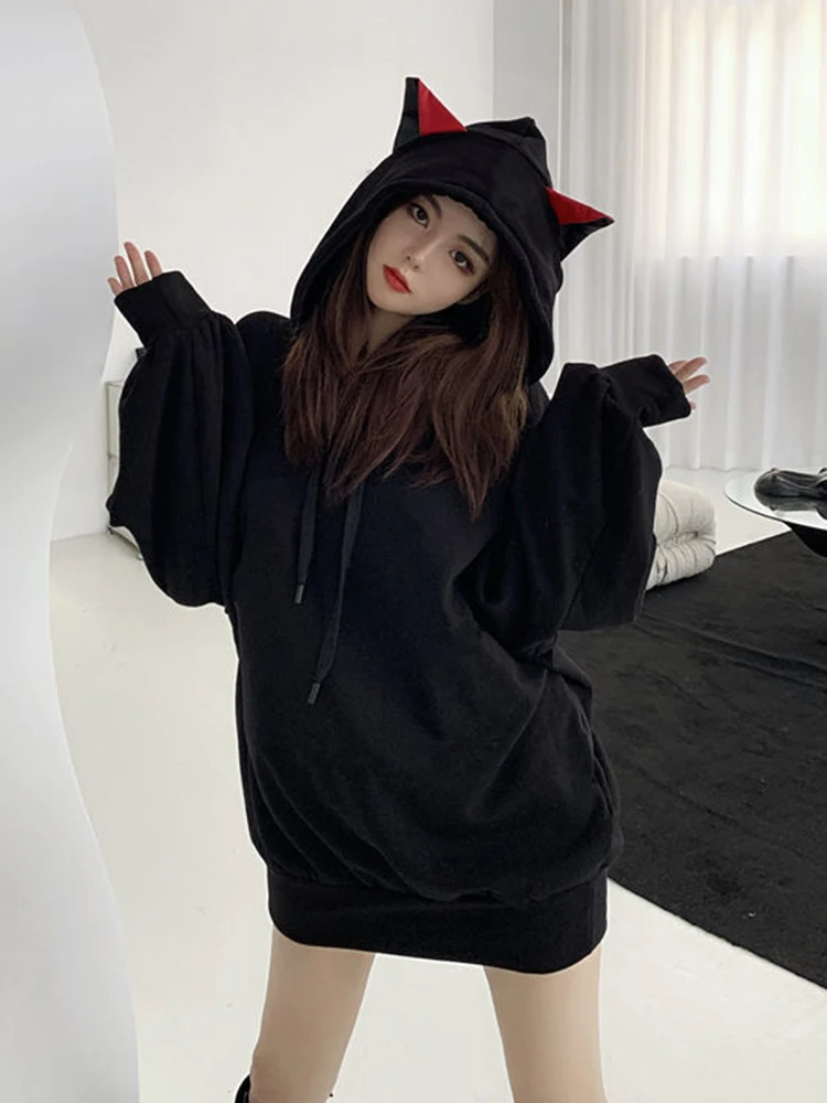 Jmprs Cat Ears Y2K Hoodies Women Harajuku Gothic Loose Sweatshirt Vintage Long Sleeve Oversize Bf Streetwear Fall Pullover Tops