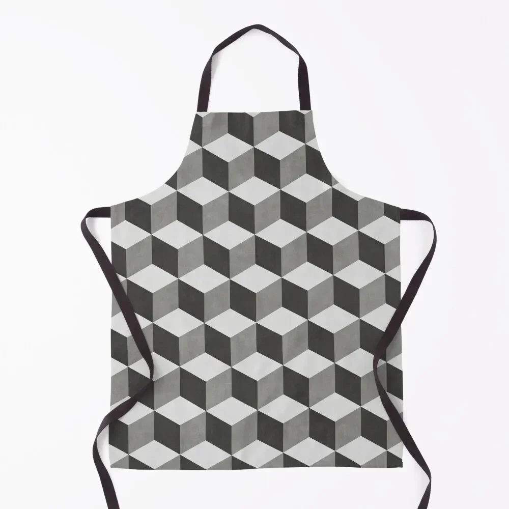 

Geometric Cube Pattern - Shades of Grey Apron For Woman barber men For Cosmetologist Cute Kitchen Accessories Apron