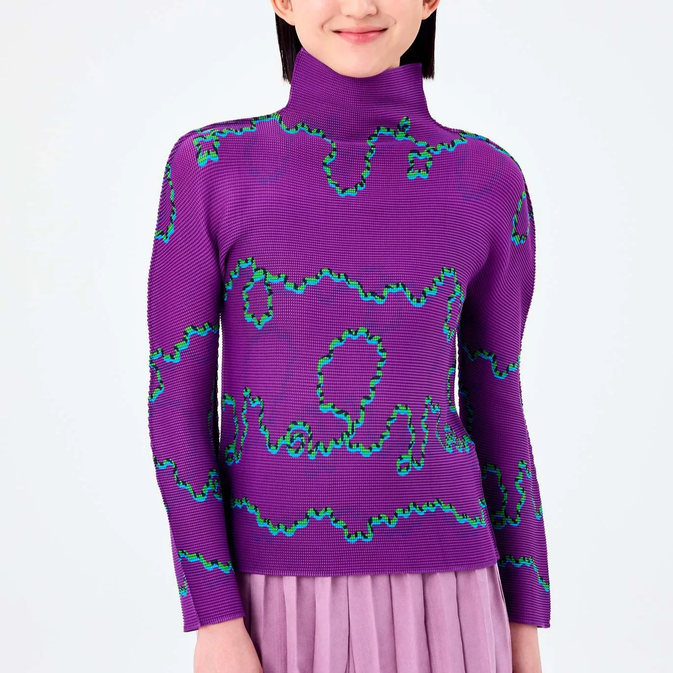 

Miyake Folds 2025: весна и осень, японская плиссированная футболка с длинными рукавами и принтом, женская тонкая рубашка, топы со складками