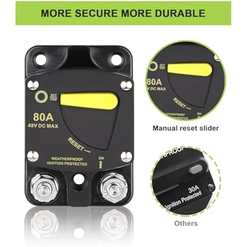A45F-80Amp Stroomonderbreker Zekering W/Handmatige Reset Schakelaar Voor RV Auto Audio Marine Boot Trolling Motor Audio Batterij zonnestelsel