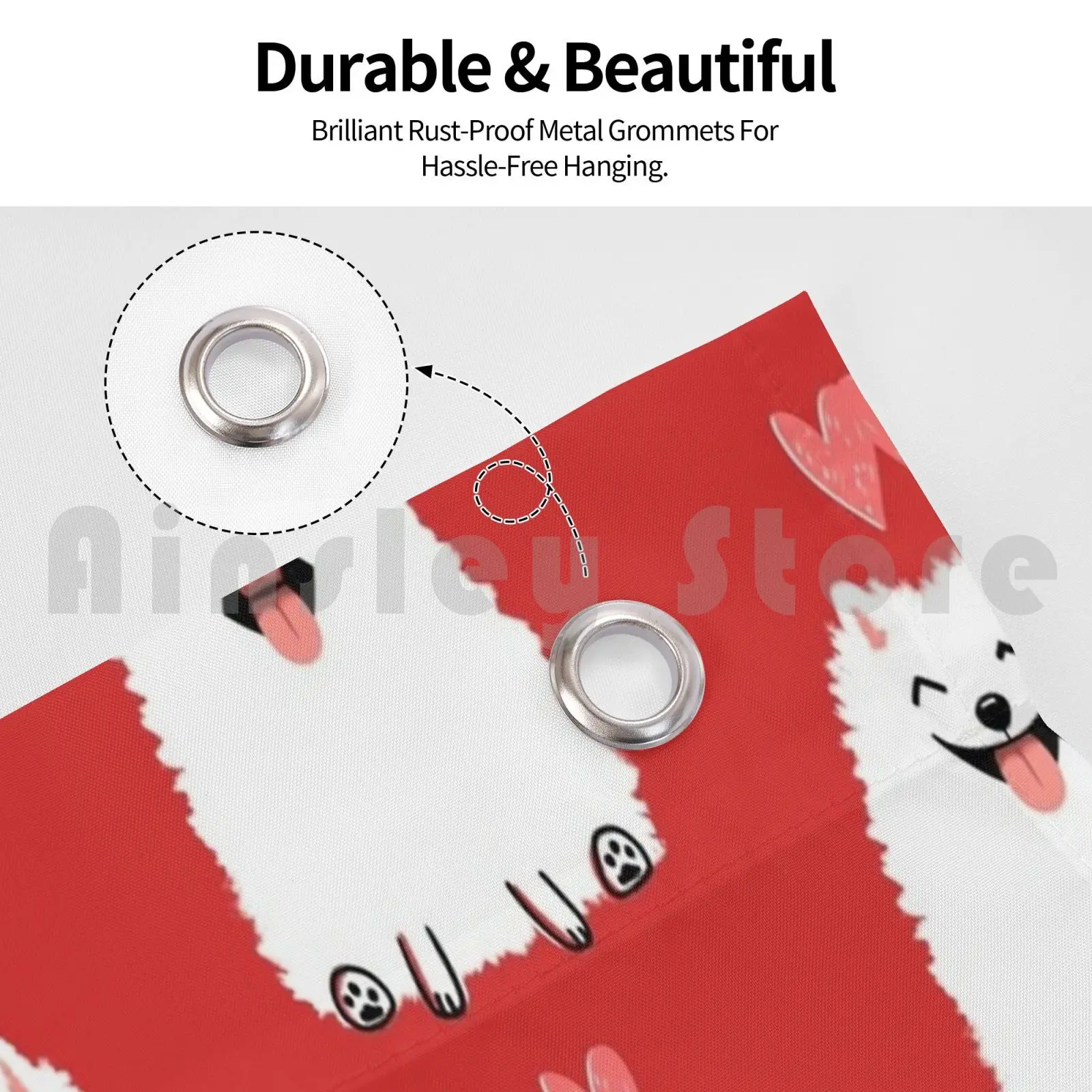Fluffy White Pomeranian With Valentine Heart | Cute Cartoon Dog Outdoor Decor Flag Car Flag Pomeranian Pom