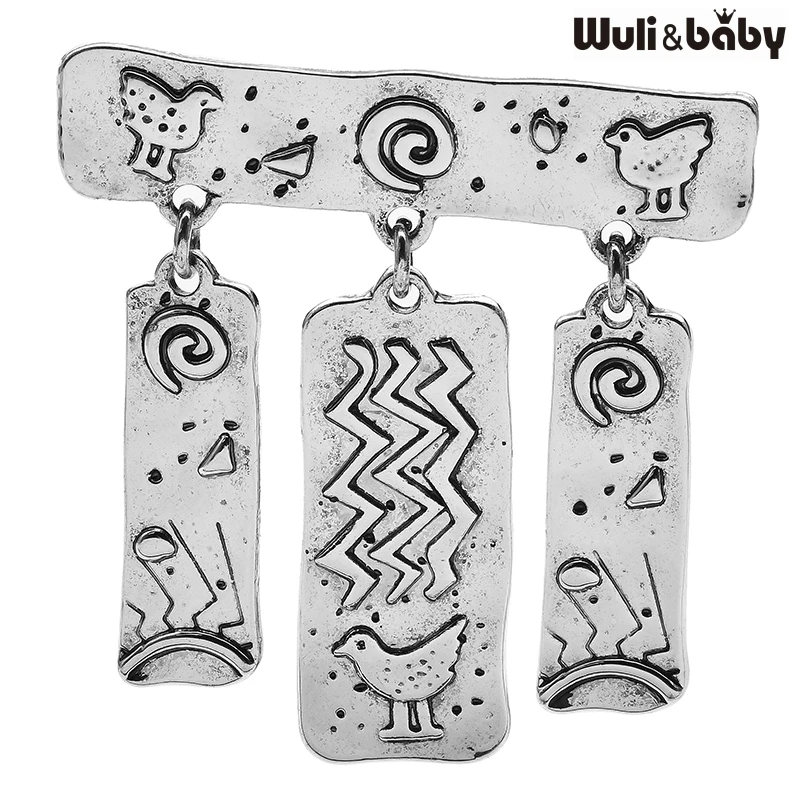 Wuli&baby Vintage Oracle Letters Tassel Brooches Pins For Women Men 2-color Metal Ancient Words Picture Brooch Pins Gifts