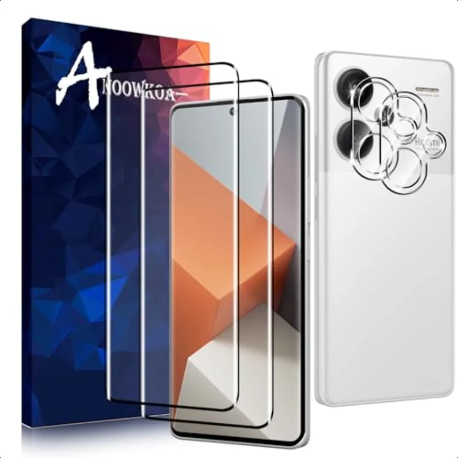 [عبوة من قطعتين] لهاتف Redmi Note 13 Pro+ 5G Note 13 Pro plus 5G 3D واقي شاشة من الزجاج المقوى واقي عدسة الكاميرا. 9H hardn.