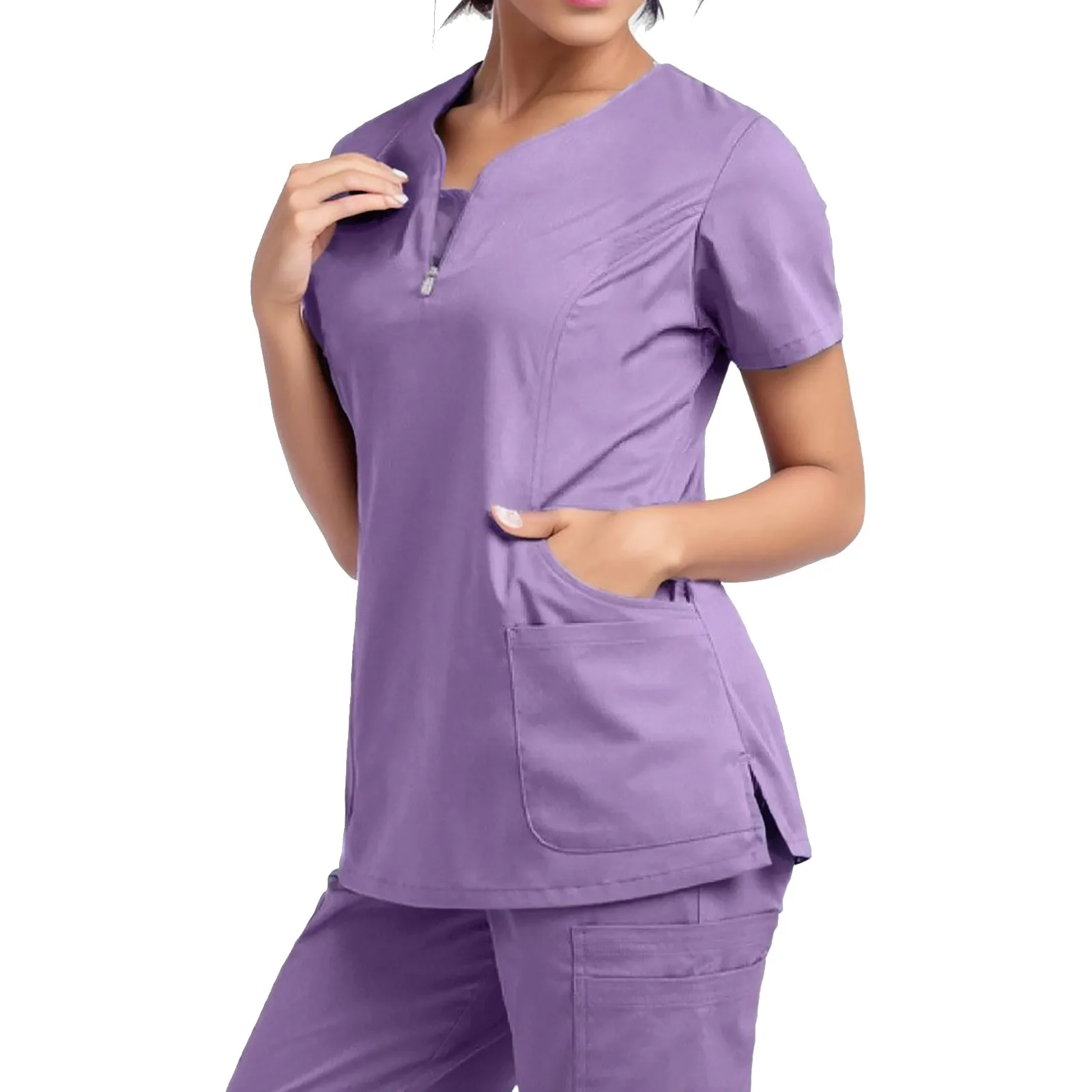 Uniforme medica infermiera donna scrub top manica corta tasca lavoratori uniforme da lavoro pullover infermieri scrub accessori