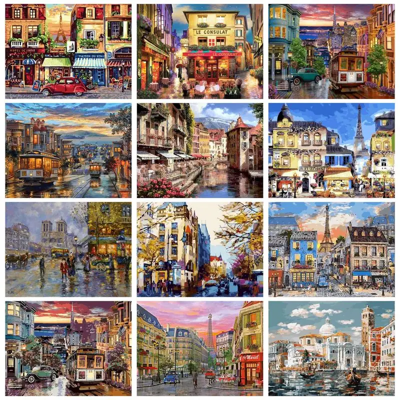 RUOPOTY Acrylic Paint By Numbers Oil Painting By Numbers Town Landscape DIY Gift Home Decor On Canvas Coloring By Number Artwork