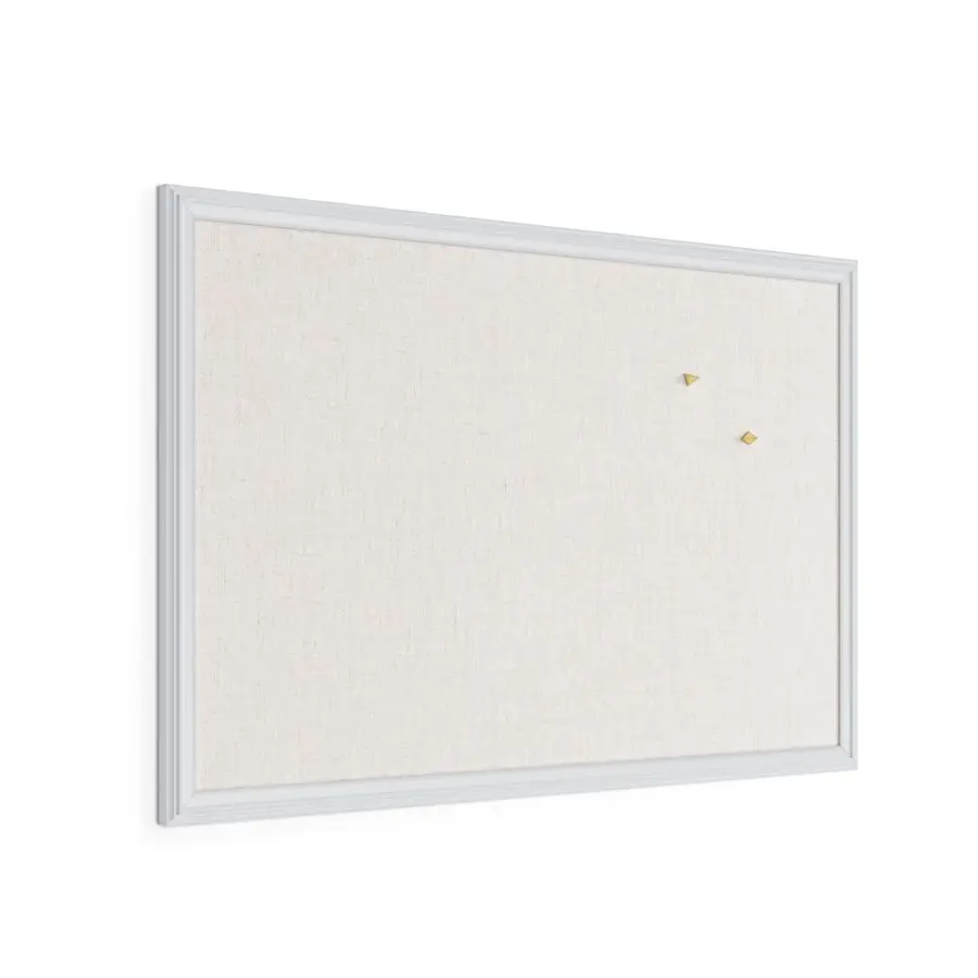 Farmhouse Linen Bulletin Board, 30 x 20, White Wood Frame, Wall Mounted Pin Board for Home Office, Classroom amp Kitchen, Includ