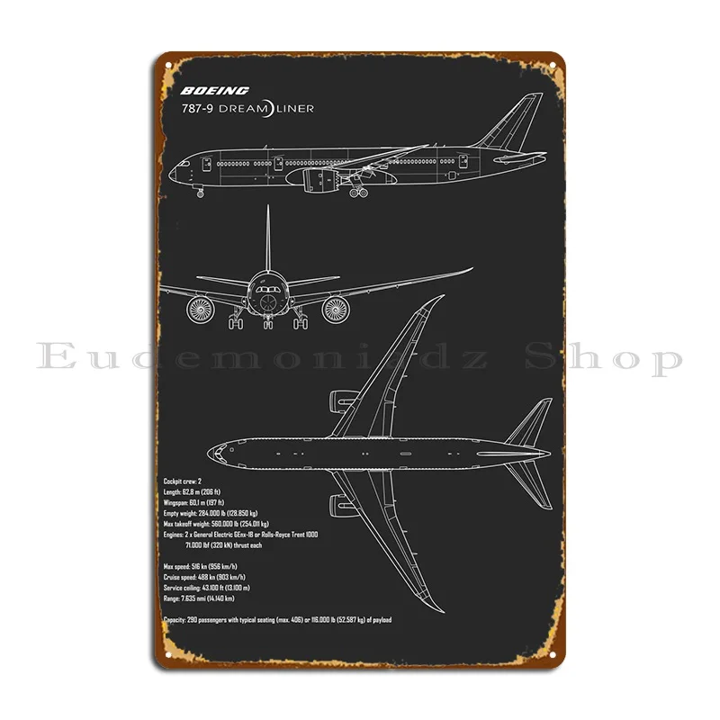 Boeing 787 Dreamliner Jet Metal Sign Funny Wall Cave Decoration Printed Living Room Tin Sign Poster